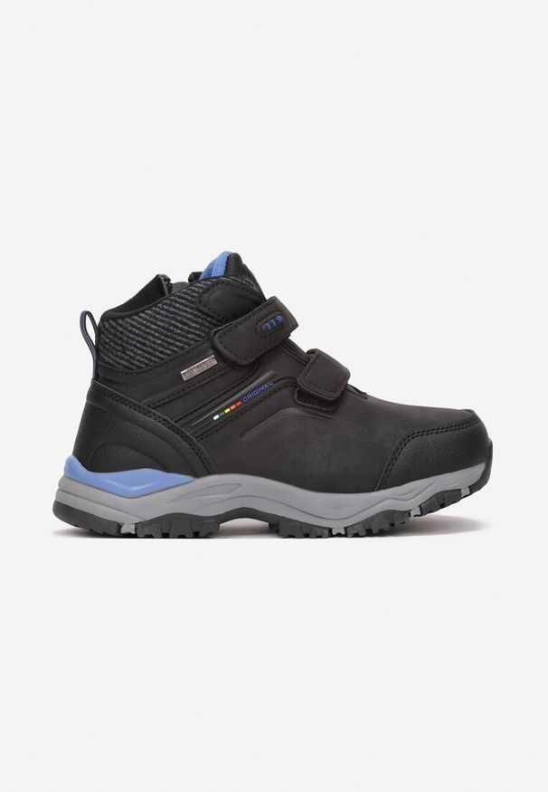 Born2be - Czarno-Niebieskie Botki Sportowe Ocieplone z Rzepami Yahia. Okazja: na uczelnię, na co dzień. Zapięcie: rzepy. Kolor: czarny. Materiał: jeans. Styl: sportowy