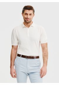 Pako Lorente - PAKO LORENTE – Biały t-shirt polo. Okazja: na co dzień. Typ kołnierza: polo. Kolor: biały, zielony. Materiał: wiskoza, poliester. Styl: elegancki, casual