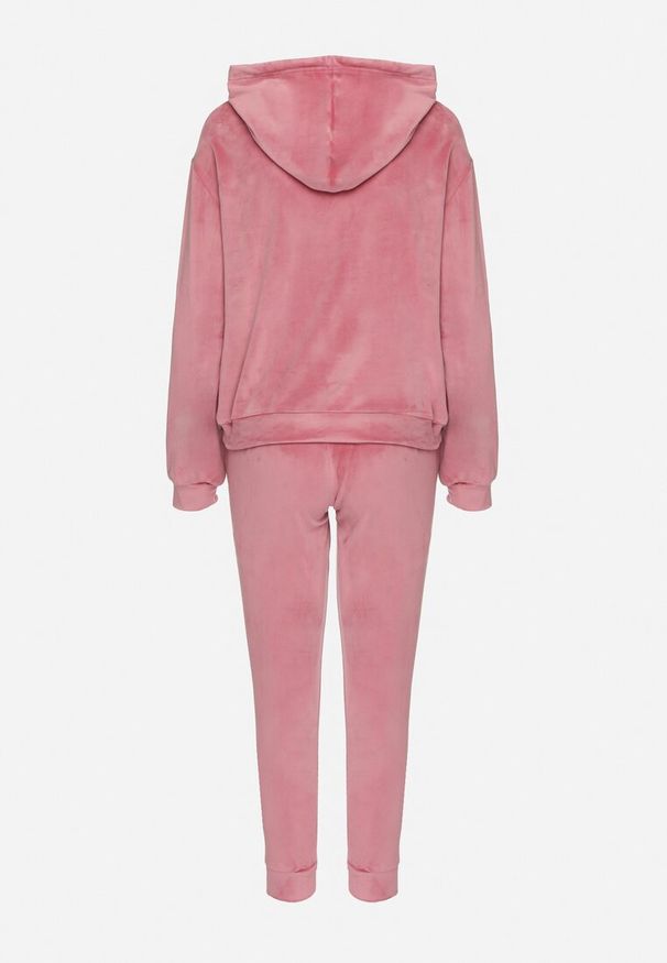 Born2be - Ciemnoróżowy Komplet Dresowy z Bawełną Bluza z Kapturem i Kieszenią Spodnie z Gumką w Talii Quesaria. Kolor: różowy. Materiał: dresówka, bawełna