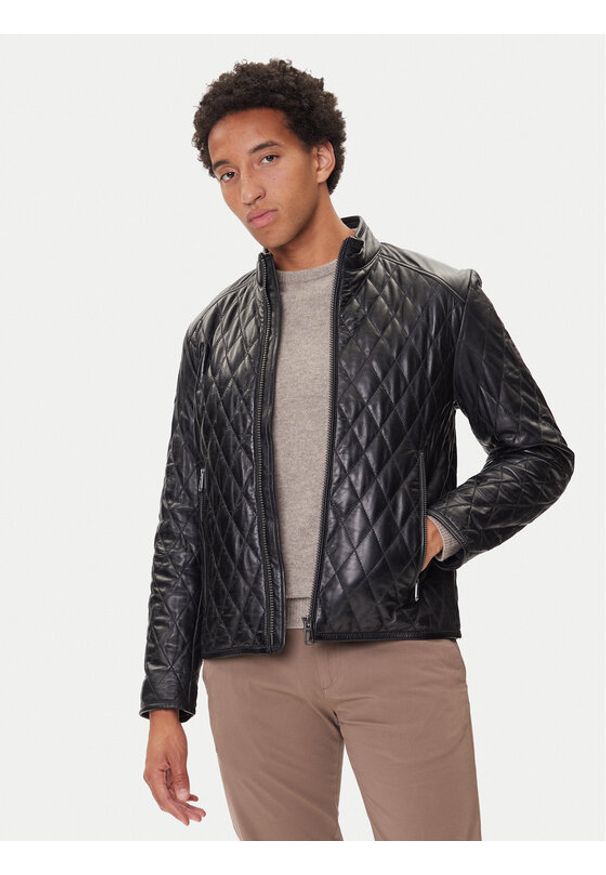 JOOP! Kurtka skórzana 17 Boys 1500150 80000851 Czarny Regular Fit. Kolor: czarny. Materiał: skóra