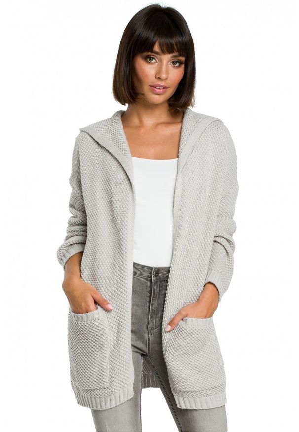 BE Knit - Dłuższy sweter kardigan bez zapięcia z kapturem. Typ kołnierza: kaptur. Materiał: wełna, materiał, akryl. Długość rękawa: długi rękaw. Długość: długie. Wzór: ze splotem
