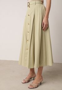 Born2be - Zielona Spódnica Rozkloszowana z Bawełną i Paskiem oraz Kieszniami Jorlea. Okazja: na co dzień. Kolor: zielony. Materiał: bawełna. Sezon: lato. Styl: casual, elegancki, boho, klasyczny #6