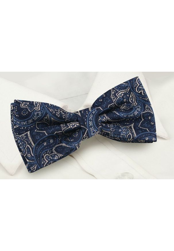 Mucha Męska z Poszetką - Alties - Granatowa w Orientalny Wzór. Kolor: niebieski. Styl: sportowy, elegancki