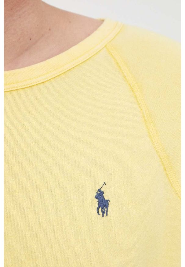 Polo Ralph Lauren bluza bawełniana męska kolor żółty gładka. Typ kołnierza: polo. Kolor: żółty. Materiał: bawełna. Długość rękawa: raglanowy rękaw. Wzór: gładki