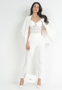 Born2be - Białe Spodnie Cygaretki z Imitacją Kieszeni Anilnig. Kolor: biały #3