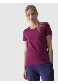 4f - 4F T-shirt slim gładki damski - fioletowy S. Okazja: na co dzień. Kolor: fioletowy. Materiał: jersey, elastan, dzianina, bawełna, materiał. Długość rękawa: krótki rękaw. Długość: krótkie. Wzór: gładki. Styl: sportowy, casual