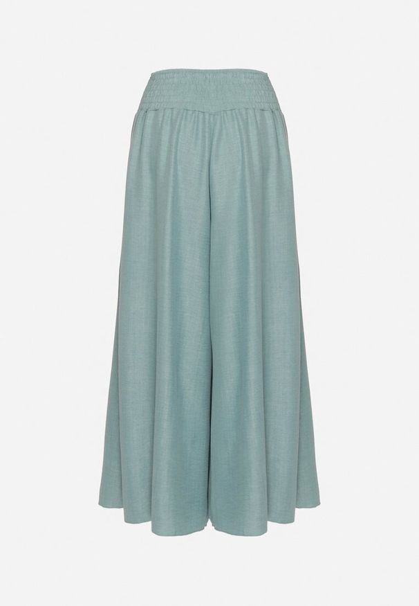 Born2be - Miętowe Spodnie o Szerokim Kroju z Wysokim Stanem i Elastyczną Talią Ralbia. Okazja: na co dzień. Stan: podwyższony. Kolor: zielony. Styl: klasyczny, casual, elegancki