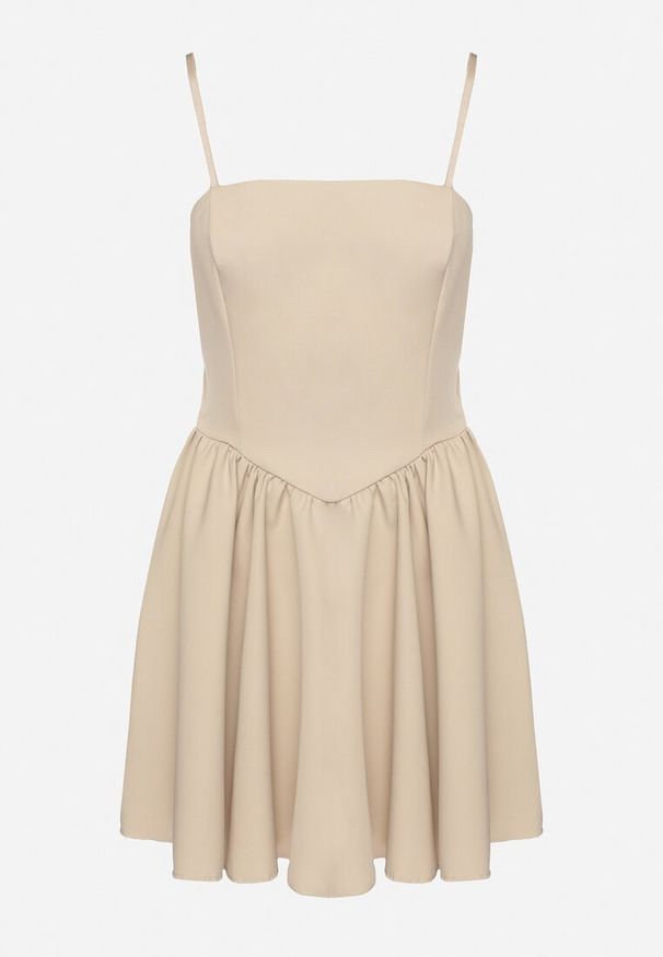 Born2be - Beżowa Gorsetowa Sukienka z Rozkloszowanym Dołem Lealetia. Typ kołnierza: dekolt gorset. Kolor: beżowy. Długość rękawa: na ramiączkach. Typ sukienki: gorsetowe