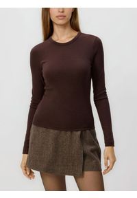 Reserved - Longsleeve z modalem - ciemnobrązowy. Kolor: brązowy. Materiał: bawełna, dzianina. Długość rękawa: długi rękaw