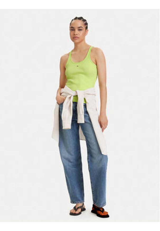 Tommy Jeans Top Racerback DW0DW22264 Zielony jasny Slim Fit. Kolor: zielony. Materiał: bawełna