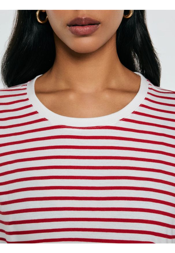 Big-Star - Koszulka damska w paski biało-czerwona Aleksa 603. Kolor: czerwony. Materiał: dzianina, bawełna, żakard. Wzór: paski