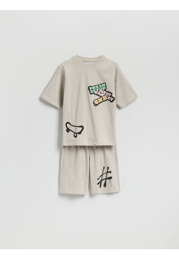 Reserved - Bawełniany komplet - jasnoszary. Kolor: szary. Materiał: bawełna