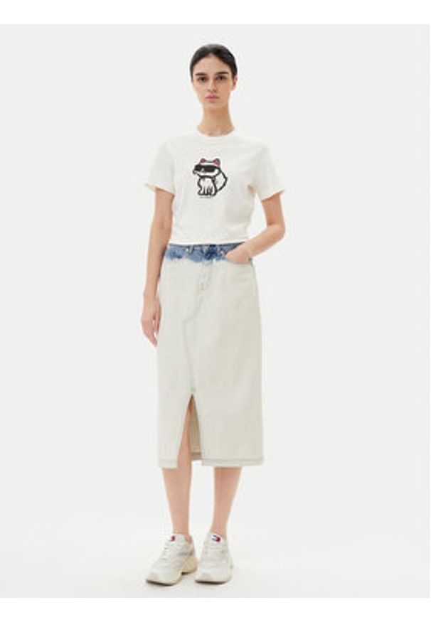 Karl Lagerfeld - KARL LAGERFELD T-Shirt A1W17128 Écru Regular Fit. Typ kołnierza: dekolt w karo. Materiał: bawełna