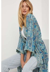 Answear Lab kimono jedwabne kolor turkusowy niezapinana wzorzysta. Kolor: turkusowy. Materiał: jedwab. Styl: wakacyjny #5