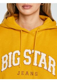 Big-Star - Bluza damska z kapturem z logo BIG STAR żółta Rubialsa 203. Okazja: na uczelnię, na spacer. Typ kołnierza: kaptur. Kolor: złoty. Materiał: dzianina, jeans. Wzór: aplikacja. Styl: klasyczny, elegancki #6