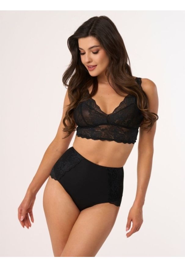 Figi Model BBL 204 Black - Babell. Materiał: koronka, elastan, dzianina, poliamid, materiał. Wzór: koronka, kwiaty