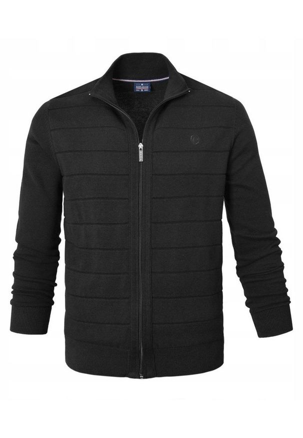 Rozpinany Sweter Męski (Kardigan) - Pako Jeans - Czarny. Kolor: czarny. Materiał: bawełna