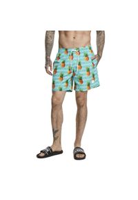 Urban Classics - Męskie Spodenki Kąpielowe W Ananasy. Kolor: pomarańczowy, zielony, niebieski, wielokolorowy. Styl: sportowy