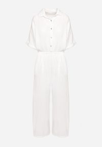 Born2be - Biały Bawełniany Kombinezon z Koszulową Górą i Prostymi Spodniami Namsore. Kolor: biały. Materiał: bawełna. Styl: klasyczny, elegancki #5