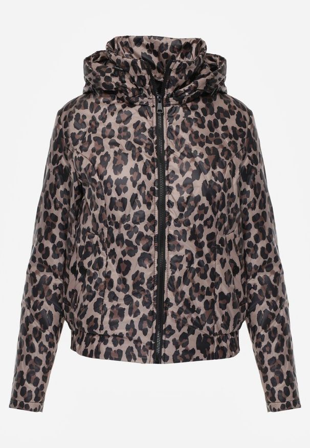 Renee - Ciemnobeżowa Panterkowa Kurtka z Odpinanym Kapturem Anastaera. Kolor: beżowy. Materiał: poliester. Długość rękawa: długi rękaw. Sezon: wiosna
