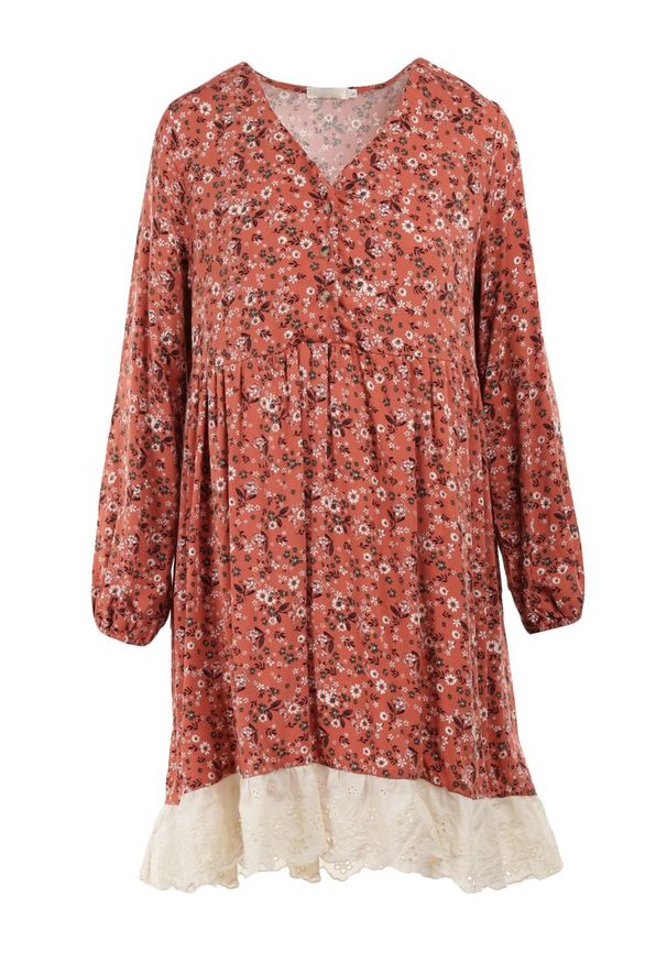 Born2be - Czerwona Sukienka Ferethe. Okazja: na co dzień. Kolor: czerwony. Wzór: aplikacja, ażurowy, kwiaty, nadruk. Styl: boho, klasyczny, elegancki, casual. Długość: mini