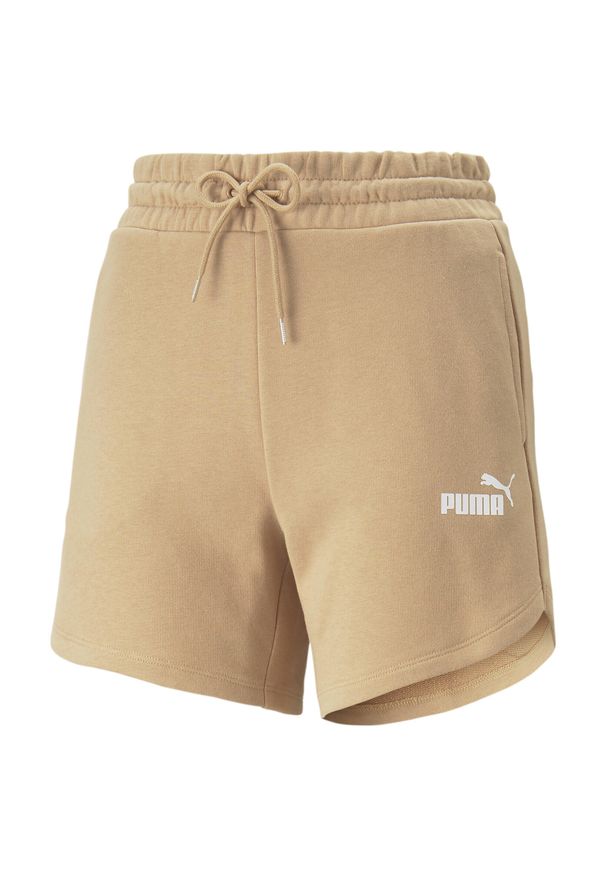 Krótkie spodenki damskie Puma ESS 5''. Stan: podwyższony. Kolor: beżowy. Materiał: bawełna, materiał. Długość: krótkie. Sport: fitness