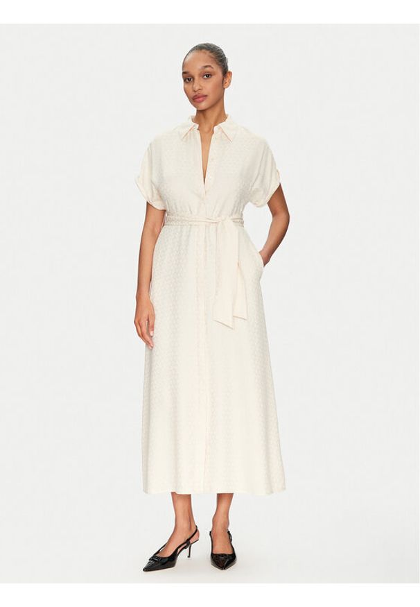 LOLA CASADEMUNT Sukienka koszulowa MS2516004 Écru Regular Fit. Materiał: wiskoza. Typ sukienki: koszulowe