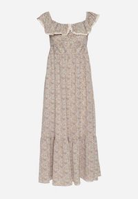 Born2be - Zielona Sukienka Ozdobiona Falbankami Folirae. Okazja: na spacer, na co dzień. Typ kołnierza: kołnierz z falbankami. Kolor: zielony. Wzór: aplikacja. Sezon: lato. Typ sukienki: sportowe. Styl: casual, sportowy #5