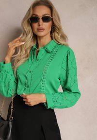 Renee - Zielona Koszula w Stylu Boho z Ozdobnym Haftem Anvia. Kolor: zielony. Wzór: haft. Styl: boho