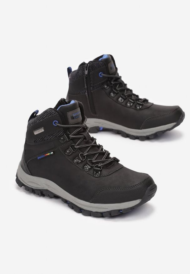 Born2be - Czarno-Niebieskie Buty Trekkingowe Azaerryss. Okazja: na spacer. Wysokość cholewki: za kostkę. Nosek buta: okrągły. Zapięcie: sznurówki. Kolor: czarny. Materiał: syntetyk, nubuk. Szerokość cholewki: normalna