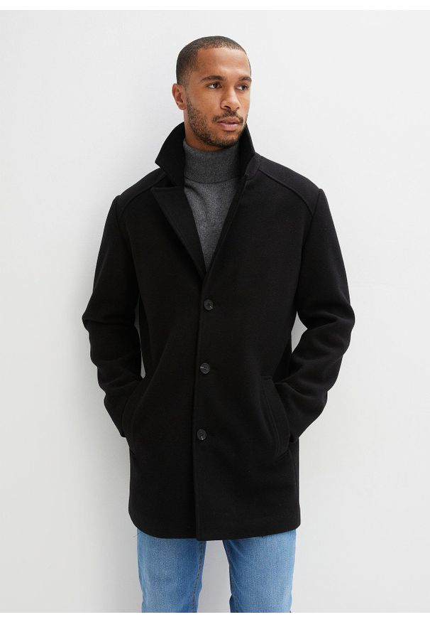 bonprix - Krótki płaszcz z domieszką wełny. Kolor: czarny. Materiał: wełna, materiał. Długość: krótkie