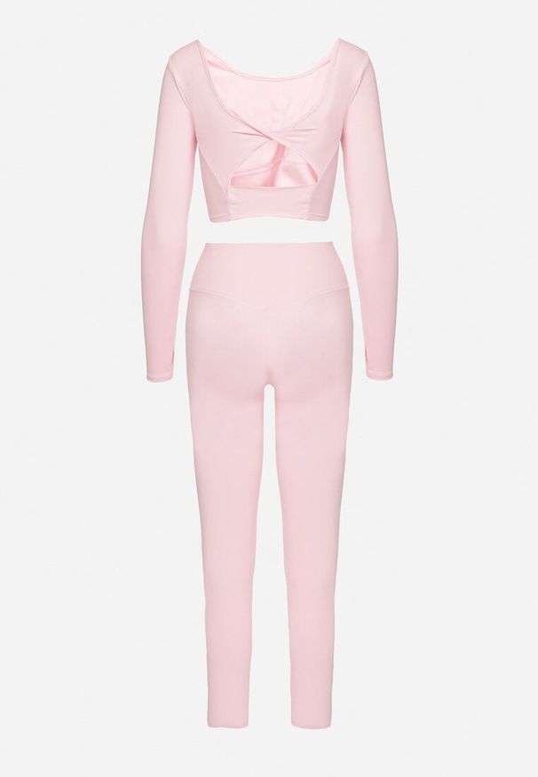 Born2be - Różowy Komplet Sportowy Legginsy i Bluzka z Odkrytymi Plecami Dasalla. Kolor: różowy