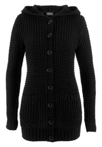 Sweter rozpinany z kapturem bonprix czarny. Typ kołnierza: kaptur. Kolor: czarny #1