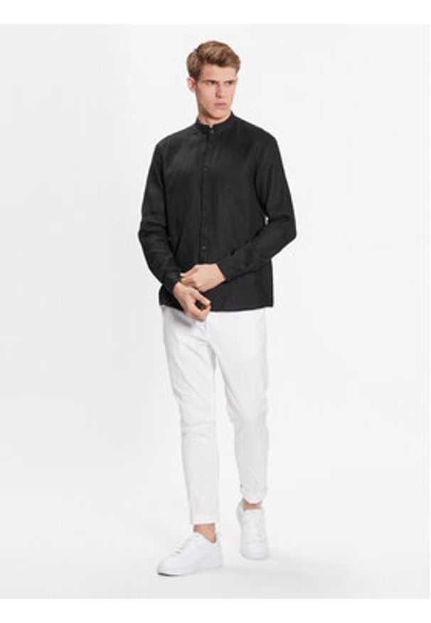 Hugo Koszula 50490740 Czarny Slim Fit. Kolor: czarny. Materiał: len