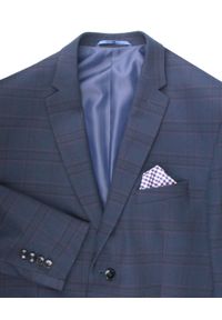 Męska Marynarka w Delikatną Kratę - Casino - Granatowa. Kolor: niebieski. Materiał: poliester, wiskoza. Styl: wizytowy, sportowy, elegancki #5