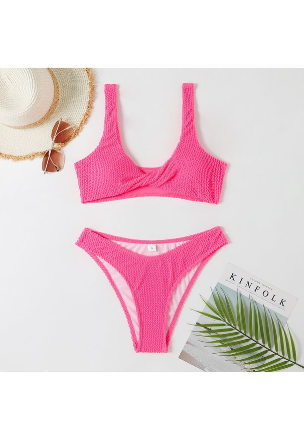 Intica - Bikini marszczone plażowe z wysokiej jakości materiału Zayna. Kolor: różowy. Materiał: materiał