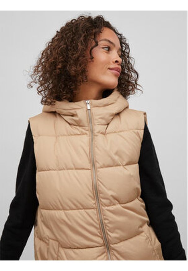 Vila Bezrękawnik 14080408 Beżowy Regular Fit. Kolor: beżowy. Materiał: syntetyk. Długość rękawa: bez rękawów