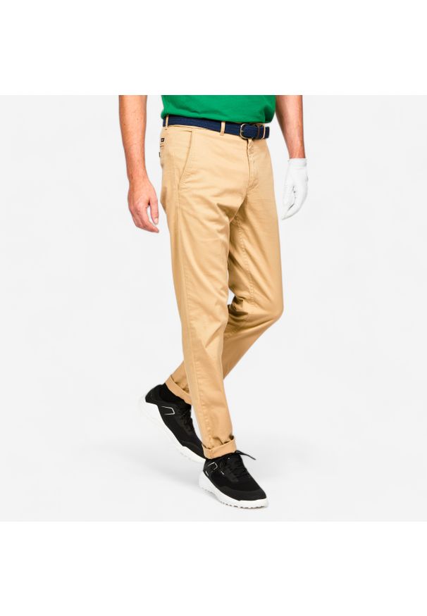 INESIS - Spodnie do golfa chino męskie Inesis MW500 bawełna. Kolor: beżowy. Materiał: materiał, elastan, poliester, bawełna. Sport: golf