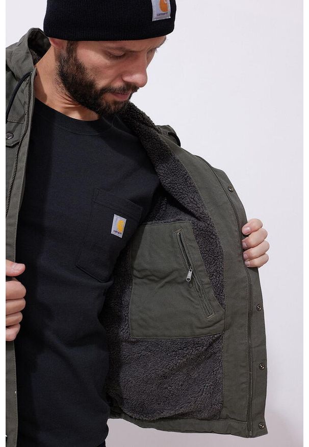 Kurtka turystyczna męska Carhartt Washed Duck Sherpa Utility ocieplana. Kolor: zielony