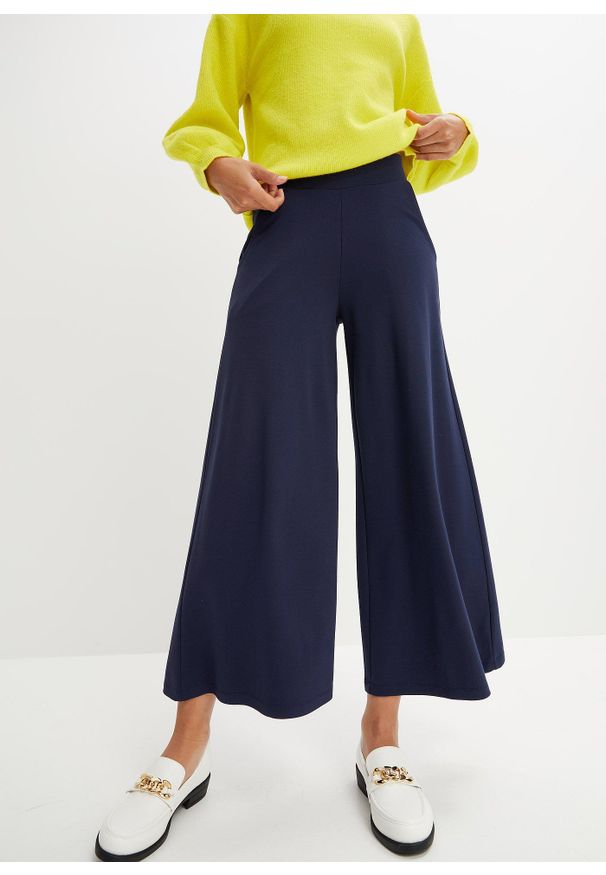 bonprix - Wygodne spodnie culotte z dzianiny punto di roma. Kolor: niebieski. Materiał: dzianina. Styl: elegancki
