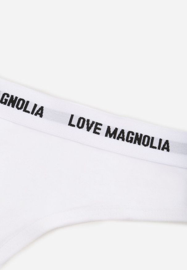 Renee - Białe Majtki Stringi z Bawełną Ozdobione Napisami Amero. Kolor: biały. Materiał: bawełna. Wzór: napisy, aplikacja