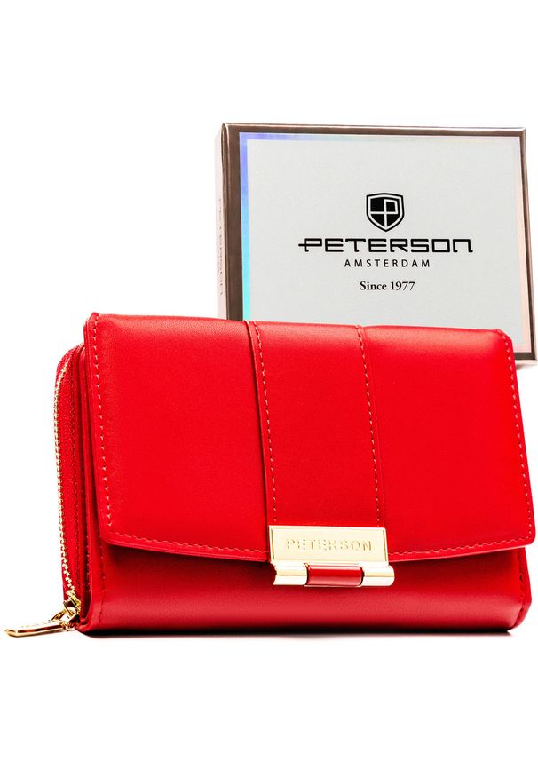 Czerwony portfel damski wykonany ze skóry ekologicznej - Peterson. Kolor: czerwony. Materiał: skóra ekologiczna