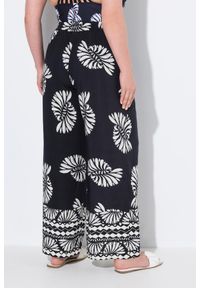 ULLA POPKEN - Damskie Spodnie palazzo nadruk szeroka nogawka elastyczny pas. Kolekcja: plus size. Kolor: czarny. Materiał: wiskoza, materiał. Wzór: nadruk