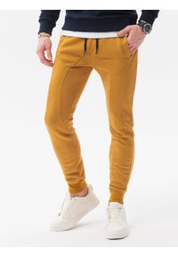 Ombre Clothing - Spodnie męskie dresowe joggery P867 - musztardowe - XXL. Kolor: żółty. Materiał: dresówka