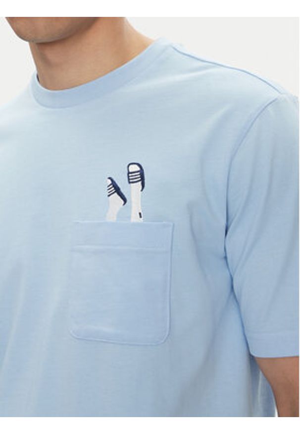 Adidas - adidas T-Shirt Lounge Slides Graphic Pocket JM0376 Niebieski Regular Fit. Kolor: niebieski. Materiał: bawełna