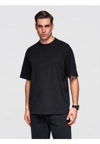 Ombre Clothing - Bawełniany męski t-shirt LOOSE FIT z okrągłym dekoltem – czarny V1 - Rozmiar: XL. Okazja: na co dzień. Kolor: czarny. Materiał: bawełna. Styl: casual, klasyczny