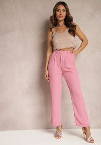 Renee - Różowe Klasyczne Spodnie High Waist Zapinane na Zamek Błyskawiczny Xalona. Stan: podwyższony. Kolor: różowy. Styl: klasyczny #5