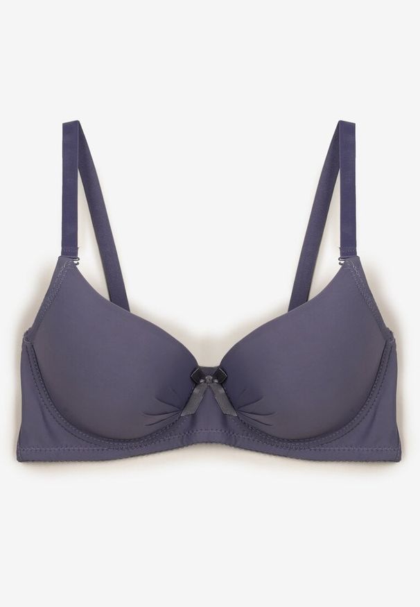 Born2be - Granatowy Klasyczny Biustonosz z Kokardką i Regulowanymi Ramiączkami Hakkima. Kolor: niebieski. Wzór: aplikacja