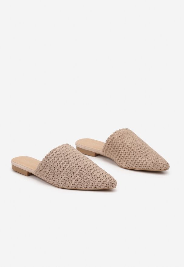 Born2be - Ciemnobeżowe Klapki Mule z Plecionki z Noskiem w Szpic Asvila. Okazja: na co dzień. Nosek buta: szpiczasty. Kolor: beżowy. Materiał: len. Obcas: na obcasie. Styl: elegancki, klasyczny, casual. Wysokość obcasa: niski