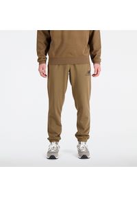 Spodnie męskie New Balance MP31539DHE – brązowe. Kolor: brązowy. Materiał: bawełna, poliester, materiał, dresówka. Sport: fitness